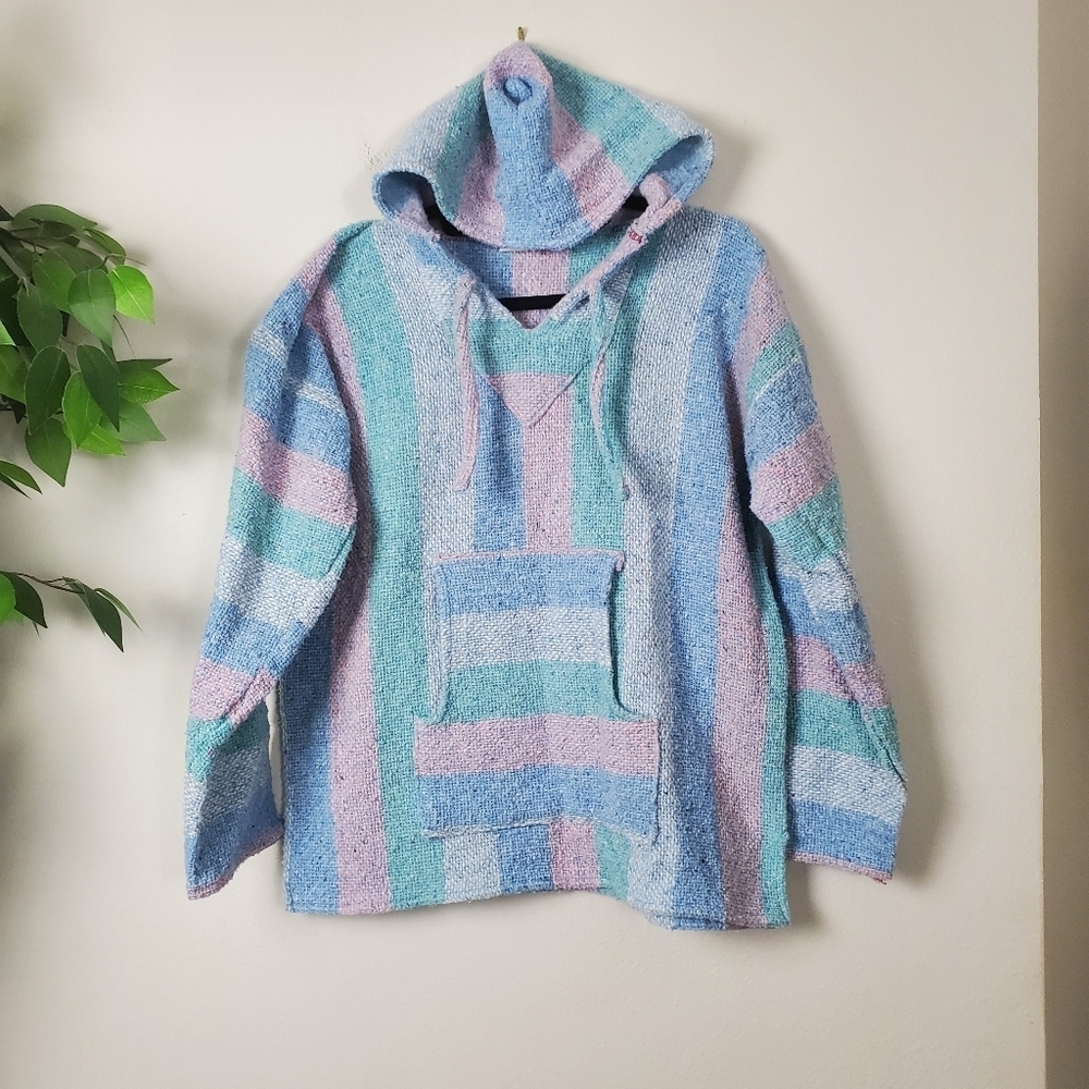 Baja Pastel Hoodie Pullover Women's Size Medium Knit Pancho